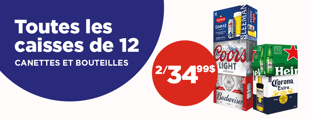 2 caisses de 12 de canettes et de bouteilles pour 34,99$