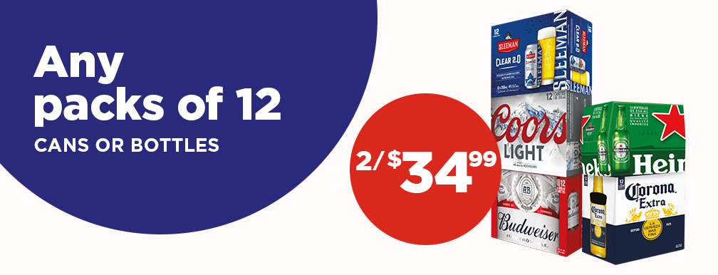 2 cases of 12 of cans and/or bottles for $34.99